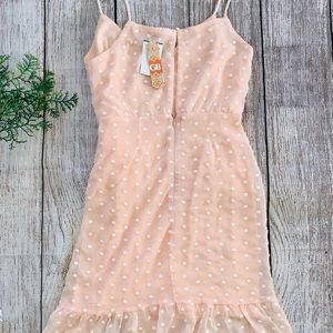 GB Dress Blush Pink with white Polka Dots.